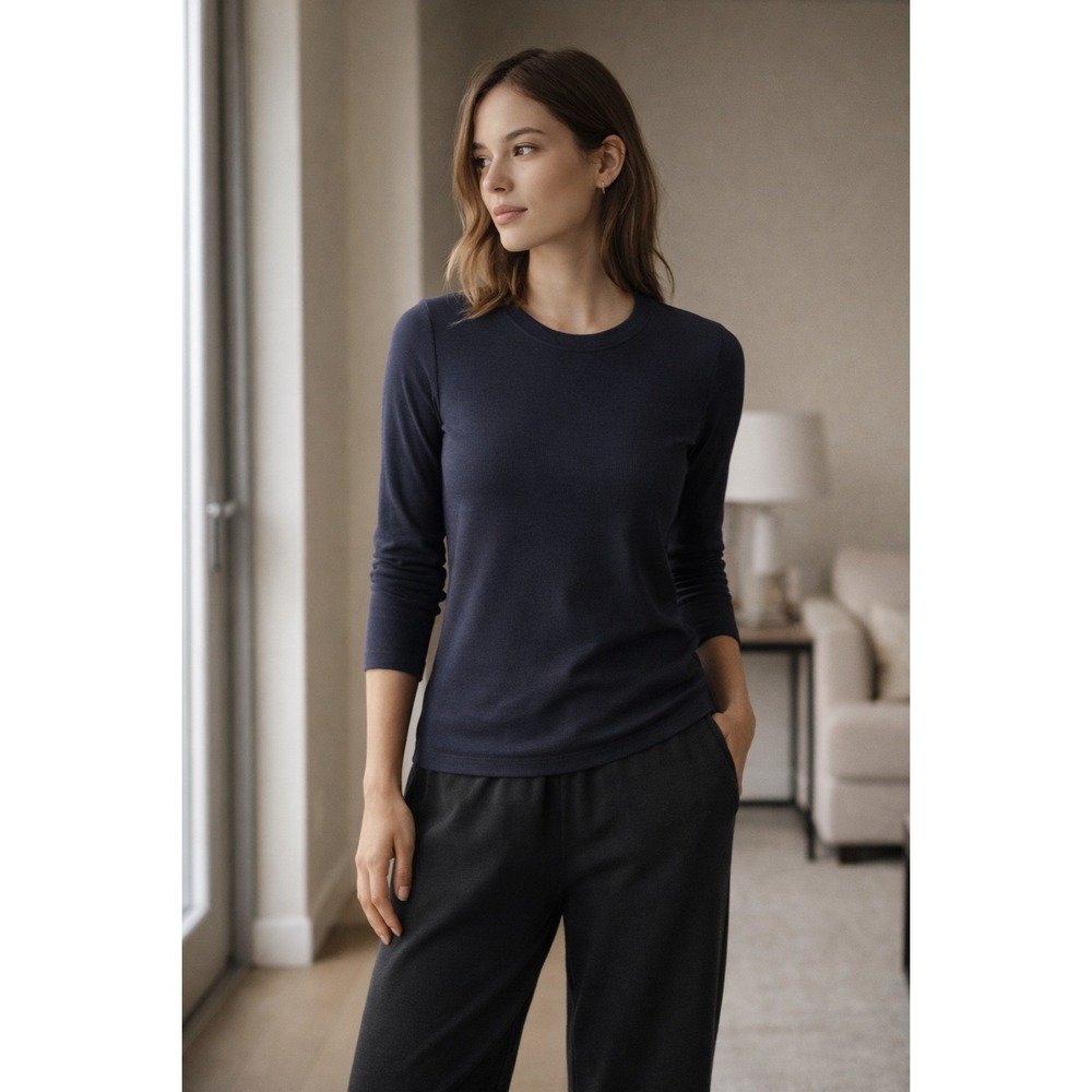 Lunya Crewneck Long Sleeve T Shirt Stretch Lightweight Blue Marled Size Large